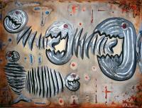 Outsider Art Gallery - Big Fish Little Fish - Original Raw Outsider Art Ebsq - Acrylics