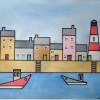 Harbour - Pen And Wash Paintings - By Brian Goodacre, Naive Painting Artist