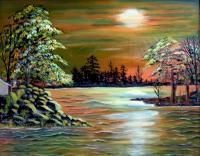 Sunset On Lake Windsor - Acrylic Paintings - By Fram Cama, Realism Painting Artist