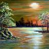 Sunset On Lake Windsor - Acrylic Paintings - By Fram Cama, Realism Painting Artist