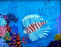 Lion Fish - Acrylic Paintings - By Fram Cama, Realism Painting Artist