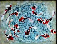 Koi Pond - Acrylic Paintings - By Fram Cama, Under Water Painting Artist