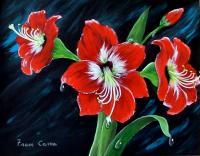 Scarlet Amaryllis - Acrylic Paintings - By Fram Cama, Still Life Painting Artist