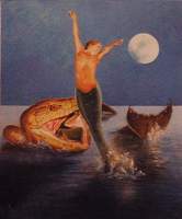 Lorelei Walks Her Pet - Oil Paint Paintings - By Joseph Draye, Surrealism Painting Artist