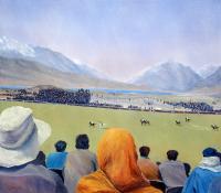 Polo At Shandur - Oil On Canvas Paintings - By Abid Khan, Impressionism Painting Artist