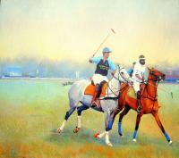 Polo For Peace - Oil On Canvas Paintings - By Abid Khan, Impressionism Painting Artist