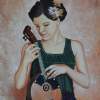 Lady With Kora - Oil Paintings - By Mahesh Pendam, Realism Painting Artist