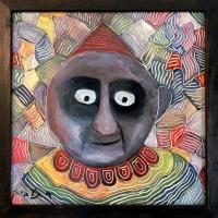 Old Clown - Oil On Wood Paintings - By Rafi Talby, Oil Painting Artist