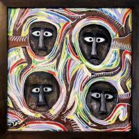Four Faces - Oil On Wood Paintings - By Rafi Talby, Oil Painting Artist