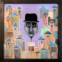 Man Comes Out The Chimney - Oil On Wood Paintings - By Rafi Talby, Oil Painting Artist
