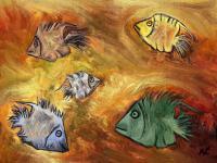 Fish - Mixed Media Paintings - By Rafi Talby, Mixed Media Painting Artist