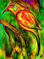 Bird On A Branch - Mixed Media Paintings - By Rafi Talby, Mixed Media Painting Artist
