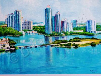 Realism - Bay View Miami Florida - Oil On Canvas