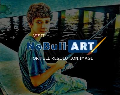 Impressionism - Fishing Under Bridge - Oil On Canvas