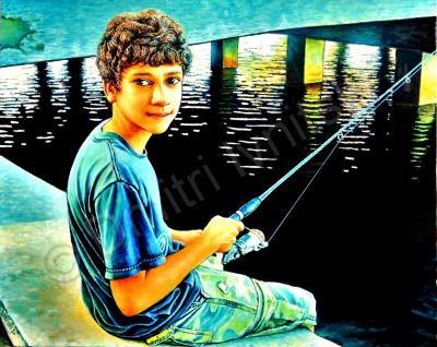 Impressionism - Fishing Under Bridge - Oil On Canvas