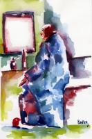 In The Dressing Room - Watercolou Paintings - By Miles Baker, Semi Abstract Painting Artist