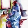 In The Dressing Room - Watercolou Paintings - By Miles Baker, Semi Abstract Painting Artist