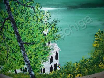 Landscapes - Lake Side Church - Acrylic