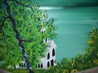 Lake Side Church - Acrylic Paintings - By Mike Arechiga, Detail Painting Artist