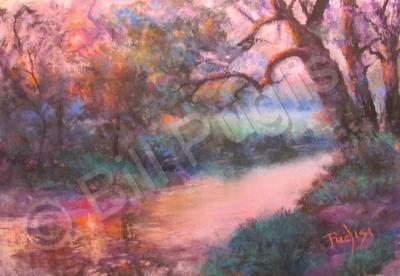 Landscape - Sun Going Down On Cocalico Creek - Pastel