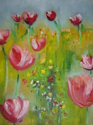 Flowers - Tulips Dopo Una Seria Bevuta - Oil On Canvas