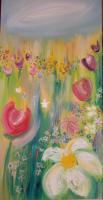 Flowers - Daisy And Tulips - Oil On Canvas