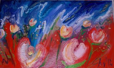 Flowers - Stormy Tulips - Tulipani In Tempesta - Oil On Canvas