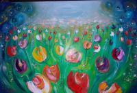 Night  Day Tulips 4 Cris - Oil On Canvas Paintings - By Chiara Montorsi, Impressionism Painting Artist