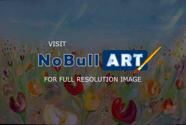 Flowers - Waving Tulips Nuvole E Tulipani - Oil On Canvas