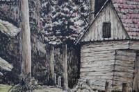 Old Log Cabin - Mixed Media Paintings - By Stephen Summers, Realism Painting Artist