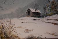 Snow Covered Barn - Acrylic Paintings - By Stephen Summers, Realism Painting Artist