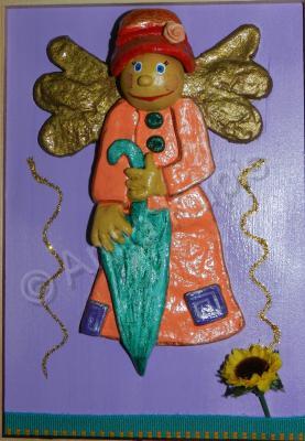 Angels - Angel With Umbrella - Salt Dough And Acrylic