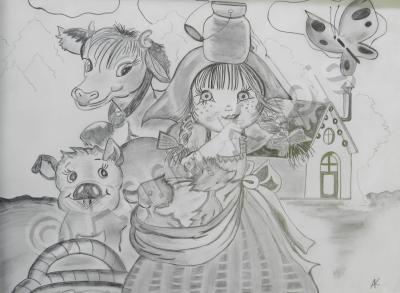 Cartoon - Milkmaid - Pencil