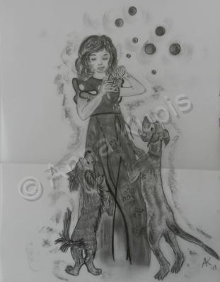 Sketch - Playing Bubbles - Pencil