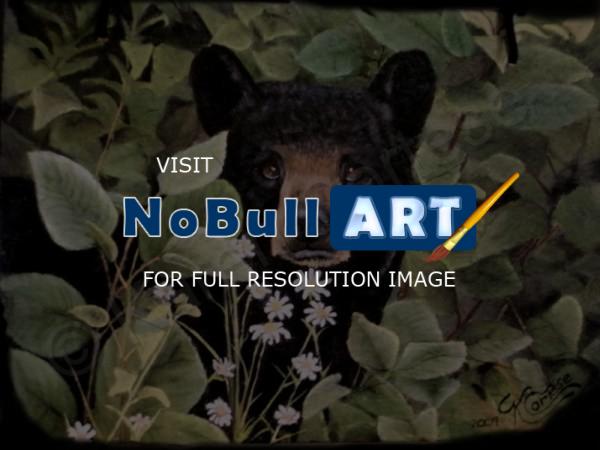 Animals - Black Bear And Daisies - Oils On Slate