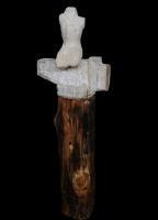 On Knife Edge - Travertine And Wood Sculptures - By Morar Gheorghita, Figurative Sculpture Artist