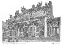Johor Bahru Old Chinese Temple - Pencil  Paper Drawings - By Hanzhen Yap, Black And White Drawing Artist