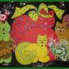 02693 - Whimsical Felines Vii - Acrylic On Canvas Paintings - By Kathleen Bellows, Whimsical Figurative Design Painting Artist