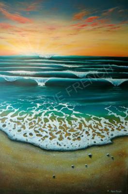 Seascape - Sunrise - Oil On Hardboard