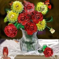 Aging Flowers - Mixed Media Paintings - By Mistica Caravaggi, Surrealism Painting Artist