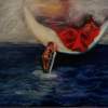 Man On The Moon - Mixed Media Paintings - By Mistica Caravaggi, Surrealism Painting Artist
