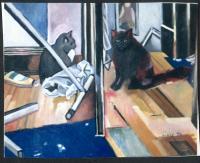 Two Of My Cats - Oil On Canvas Paintings - By Douglas Manry, Expressionism Painting Artist