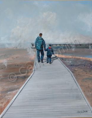 Palm Bay Collection - Father  Son At Midway Geiser Basin Yellowstone - Acrylic Paint