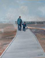 Father  Son At Midway Geiser Basin Yellowstone - Acrylic Paint Paintings - By Carrie Smith, Contemporary Painting Artist