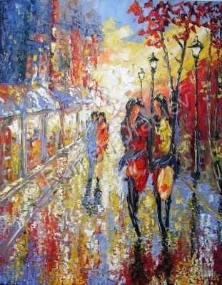 Palette-Knife  Paintings - Friday Night - Oil