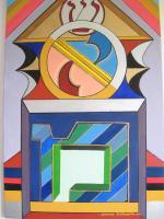 Threee Primary Letters - Acrylic  Oil On Canvas Paintings - By Richard Rosenberg, Judaica Painting Artist