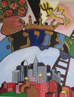 Ladder To Heaven - Acrylic On Canvas Paintings - By Richard Rosenberg, Judaica Painting Artist