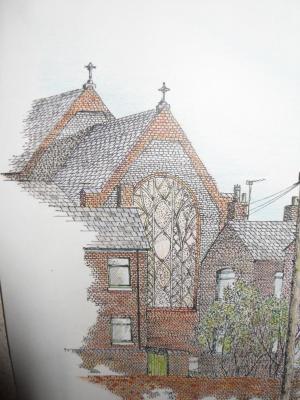 Urban - St Johns Church - Ink And Couler Pencil