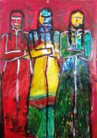 We Stand Still -2 - Oil On Paper Paintings - By Gien San Tan, Figurative Painting Artist
