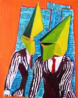 Happy Men - No Title - Mixed Media With Acryic On Can